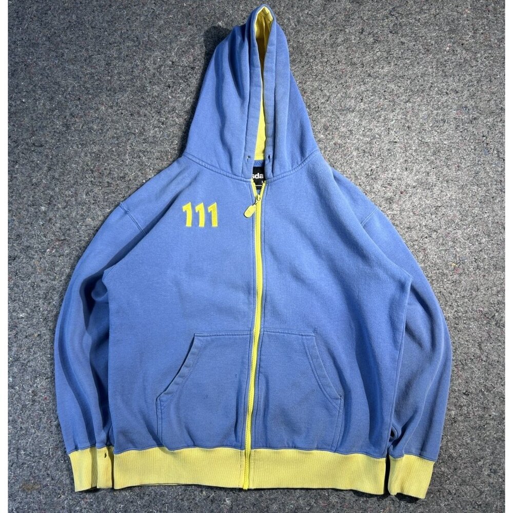 BETHESDA Fallout 3 Vault 101 Hoodie Blue Mens M Full Zip RPG Game RARE